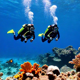 Caribbean Holidays, Martinique Diving, Colourful scuba divers exploring a clear Caribbean reef off Martinique in bright February sunshine