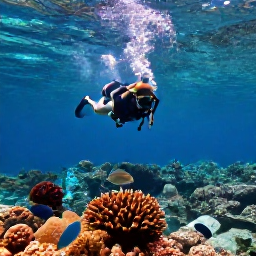 Caribbean Holidays, Martinique Diving, Divers swimming above coral gardens and tropical fish near a sheltered Martinique bay