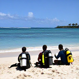 Caribbean Holidays, Martinique Diving, Friendly Martinique dive instructors preparing scuba equipment beside a sunny Caribbean beach
