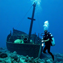 Caribbean Holidays, Martinique Diving January, Experienced scuba diver examining a historic shipwreck on the seabed near Saint-Pierre, Martinique