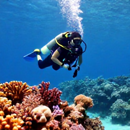 Caribbean Holidays, Martinique Diving July, Scuba diver exploring a colourful coral reef in clear Caribbean water off Martinique in July