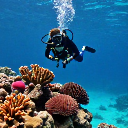 Caribbean Holidays, Martinique Diving May, Scuba diver exploring a colourful coral reef in clear turquoise water off Martinique in May