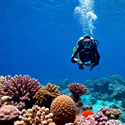 Caribbean Holidays, Martinique Diving October, Scuba diver exploring a colourful coral reef in clear blue Martinique water during October