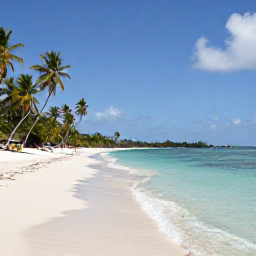 Caribbean Holidays, Martinique Diving, White sandy beach, palm trees and calm Caribbean water in Martinique with a relaxed December holiday atmosphere