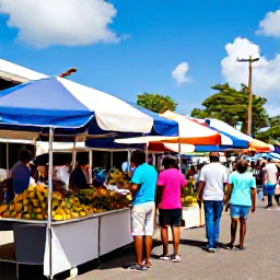 Caribbean Holidays, Martinique Family Holidays, A colourful family-friendly market in Fort-de-France, Martinique, with tropical fruit, local food stalls and cheerful Caribbean street life