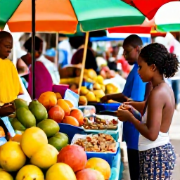 Caribbean Holidays, Martinique Family Holidays, A colourful Martinique market with tropical fruit, local snacks and friendly families browsing the stalls