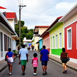 Caribbean Holidays, Martinique Family Holidays, A family walking through the historic streets of Fort-de-France, Martinique, with colourful buildings and a lively Caribbean atmosphere