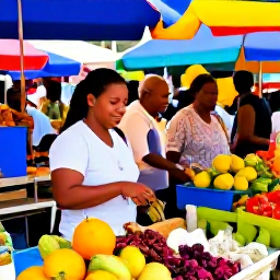 Caribbean Holidays, Martinique February, Colourful Fort-de-France market in Martinique with tropical fruit, spices, flowers and friendly local shoppers