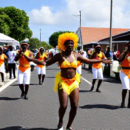 Caribbean Holidays, Martinique February, Colourful Martinique Carnival parade in Fort-de-France, with dancers, musicians and vibrant costumes in a sunny street