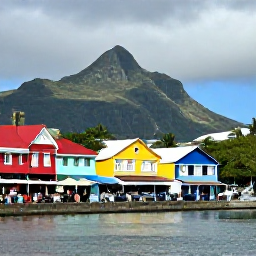 Caribbean Holidays, Martinique February Holidays, Colourful Fort-de-France waterfront in Martinique with historic buildings, local market stalls, tropical mountains and visitors exploring
