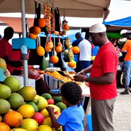 Caribbean Holidays, Martinique February Holidays, Family exploring colourful Fort-de-France market stalls in Martinique with tropical fruit and local crafts