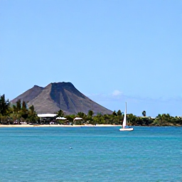 Caribbean Holidays, Martinique February, Sunlit tropical coastline in Martinique during February, with turquoise water, volcanic hills and a small sailing boat