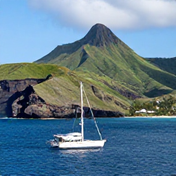Caribbean Holidays, Martinique February Tours, Martinique tour boat sailing along a dramatic coastline with green hills, volcanic peaks and clear blue sea