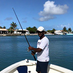 Caribbean Holidays, Martinique Fishing, A friendly Martinique fishing guide preparing rods on a boat in a tropical harbour