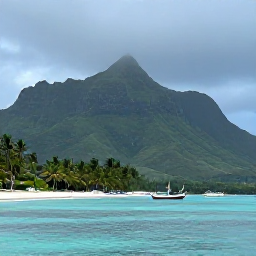 Caribbean Holidays, Martinique Fishing, A peaceful Martinique coastline after a brief tropical shower, with fishing boats offshore, palm trees and dramatic green mountains