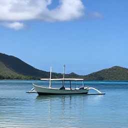Caribbean Holidays, Martinique Fishing, A traditional fishing boat on calm turquoise water off the coast of Martinique, with green hills and a bright August sky