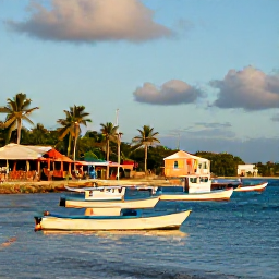 Caribbean Holidays, Martinique Fishing, Colourful Martinique waterfront with fishing boats, palm trees, caf&eacute;s and the Caribbean Sea in warm November sunshine