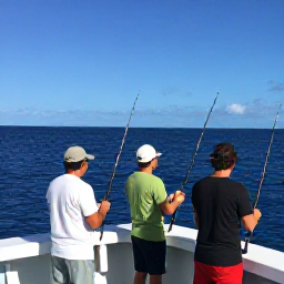 Caribbean Holidays, Martinique Fishing January, Sport fishing boat offshore from Martinique, anglers preparing rods while deep blue Caribbean water stretches towards the horizon