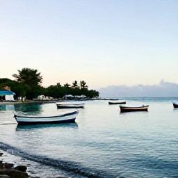 Caribbean Holidays, Martinique Fishing, Small fishing boats leaving a sheltered Caribbean harbour at dawn, Martinique coastline and calm turquoise water