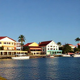 Caribbean Holidays, Martinique Holidays, Colourful Fort-de-France waterfront in Martinique on a sunny August morning, with boats, palms and French Caribbean architecture