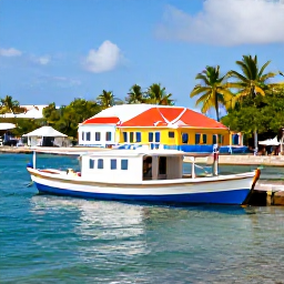 Caribbean Holidays, Martinique Holidays, Colourful Martinique waterfront in February with traditional boats, palm trees and bright Caribbean sunshine