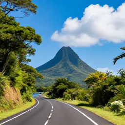 Caribbean Holidays, Martinique Holidays, Mount Pel&eacute;e and lush Martinique rainforest viewed from a scenic coastal road on a sunny day