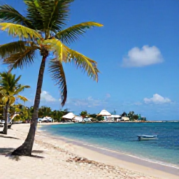 Caribbean Holidays, Martinique Holidays November, Quiet Martinique beach with palm trees, clear water and a small fishing village in the November sunshine