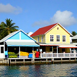 Caribbean Holidays, Martinique Holidays, Visitors exploring a colourful Martinique waterfront with Creole architecture, market stalls, tropical fruit and local caf&eacute;s on a bright October day