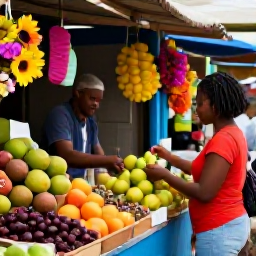 Caribbean Holidays, Martinique Honeymoon, Couple exploring colourful Fort-de-France market in Martinique, with tropical fruit, spices, flowers and traditional stalls