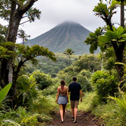 Caribbean Holidays, Martinique Honeymoons, A couple hiking through lush tropical forest near Mount Pel&eacute;e in Martinique, dramatic green scenery and distant mountain views