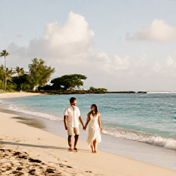 Caribbean Holidays, Martinique Honeymoons, A newlywed couple walking hand in hand along a quiet Martinique beach in June, warm Caribbean light, calm turquoise sea, natural travel photography