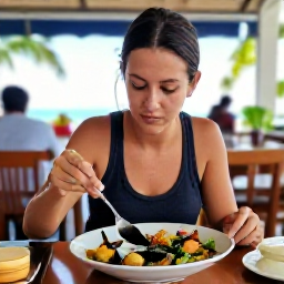 Caribbean Holidays, Martinique in April, Solo traveller enjoying Creole seafood and French-Caribbean cuisine at a relaxed Martinique restaurant