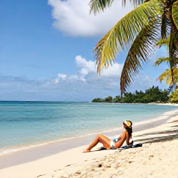 Caribbean Holidays, Martinique in April, Solo traveller relaxing on a quiet Martinique beach in April, with turquoise water, palm trees and gentle sunshine