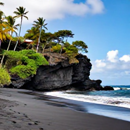 Caribbean Holidays, Martinique in February, A quiet black sand beach near Le Pr&ecirc;cheur in northern Martinique, backed by volcanic cliffs and tropical vegetation