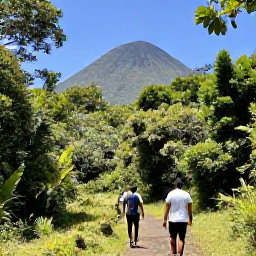 Caribbean Holidays, Martinique in February, Hikers walking through lush rainforest towards Mount Pel&eacute;e in Martinique under clear February skies
