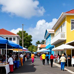 Caribbean Holidays, Martinique in June, Colourful Fort-de-France street scene in Martinique during a lively cultural festival, with local people, market stalls and tropical architecture