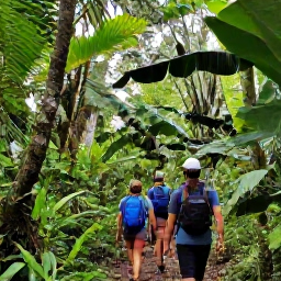 Caribbean Holidays, Martinique in June, Hikers walking through tropical rainforest on Mount Pel&eacute;e in Martinique