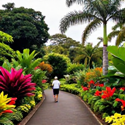 Caribbean Holidays, Martinique in June, Martinique botanical garden with tropical flowers, palms and a visitor exploring paths