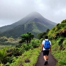 Caribbean Holidays, Martinique in May, Hiker on a lush Martinique rainforest trail beneath Mount Pel&eacute;e, with volcanic scenery and misty green slopes