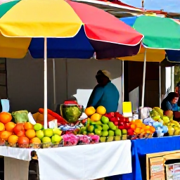 Caribbean Holidays, Martinique in May, Open-air Martinique market in May with stalls of tropical fruit, spices, flowers and handmade crafts under colourful umbrellas