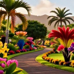 Caribbean Holidays, Martinique in October, Colourful Jardin de Balata in Martinique, filled with tropical flowers, palms and winding paths in warm October light