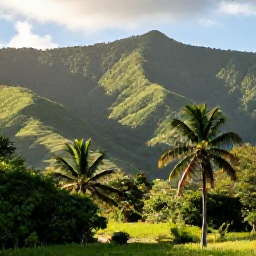 Caribbean Holidays, Martinique in October, Lush tropical Martinique landscape in October, with green hills, palm trees and soft Caribbean sunlight
