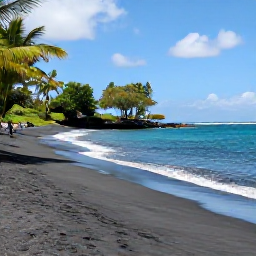 Caribbean Holidays, Martinique in October, Peaceful black sand beach in northern Martinique with turquoise water, tropical vegetation and a few visitors