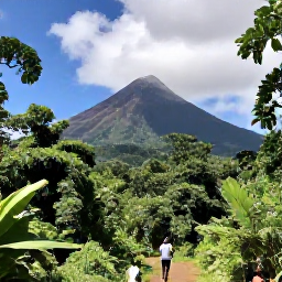 Caribbean Holidays, Martinique Instagram, A dramatic view of Mount Pel&eacute;e rising above lush green Martinique rainforest, with a clear trail and hikers in the foreground