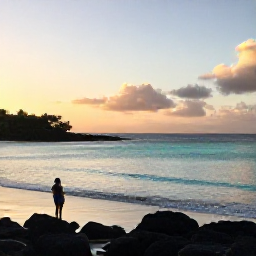 Caribbean Holidays, Martinique Instagram, A quiet Martinique beach at golden hour with turquoise water, volcanic rocks and a couple watching the sunset