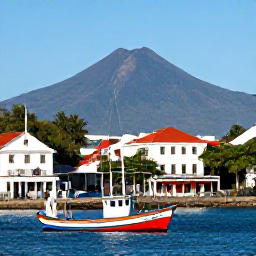 Caribbean Holidays, Martinique Instagram, Colourful fishing boats and historic waterfront buildings in Saint-Pierre, Martinique, beneath Mount Pel&eacute;e