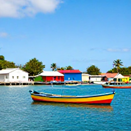 Caribbean Holidays, Martinique Instagram, Colourful fishing boats on calm turquoise water beneath a bright sky in the fishing village of Le Fran&ccedil;ois, Martinique