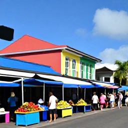 Caribbean Holidays, Martinique Instagram, Colourful traditional houses and a lively market street in Fort-de-France, Martinique, with tropical fruit stalls and local shoppers