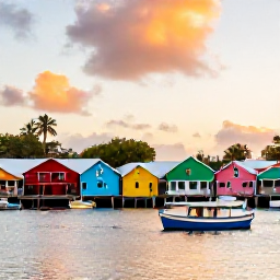 Caribbean Holidays, Martinique Instagram Hotspots, Colourful waterfront houses and fishing boats at sunrise in Le Marigot, Martinique