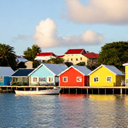 Caribbean Holidays, Martinique Instagram Hotspots, Colourful waterfront houses and fishing boats in Le Carbet, Martinique, photographed in warm January sunshine